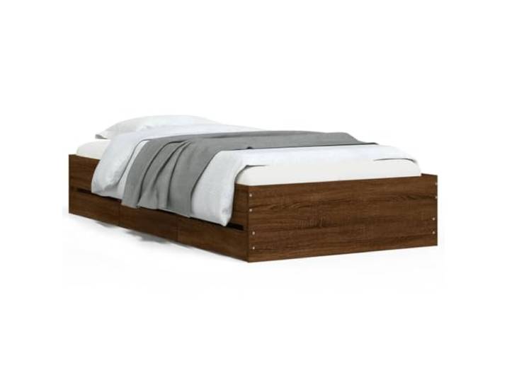 PUGYNBK Bett mit Schubladen aus technischem Eichenholz, 75 x 190 cm Lattenrost im Lieferumfang enthalten, robust und stabil, integrierte Aufbewahrung, Matratze nicht im Lieferumfang enthalten