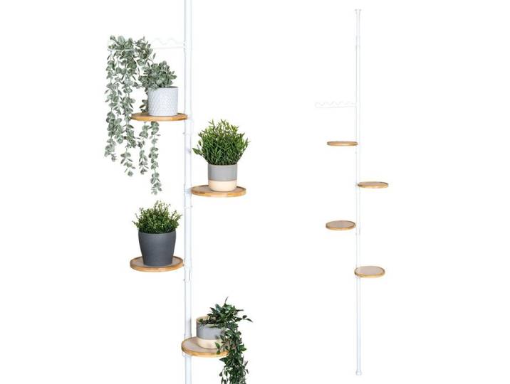 bremermann Étagère à fleurs télescopique avec 4 étagères en bambou escalier à fleurs réglable en hauteur de 140 à 290 cm blanc
