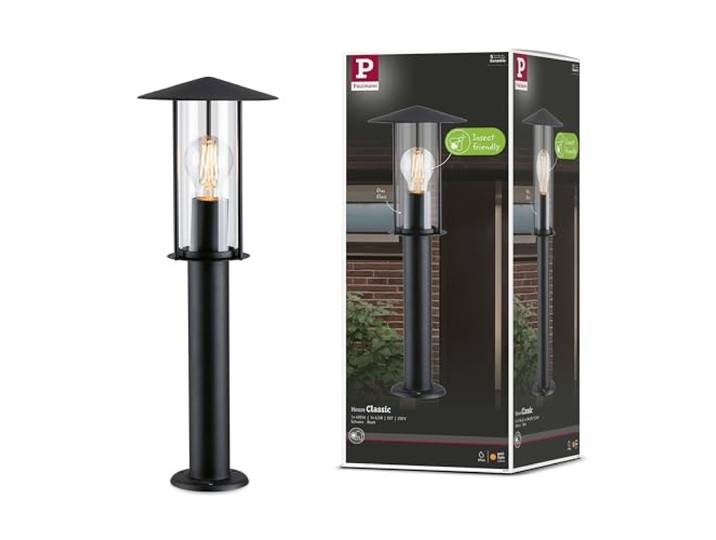 Paulmann 94737 LED Außenleuchte Pollerleuchte Classic insektenfreundlich IP44 500mm 2200K 4,3W 420lm 230V Schwarz E27 Metall Goldlicht Gartenpoller
