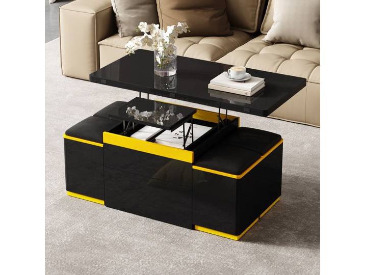 Table basse relevable - DREAMMESPACE - Rectangulaire - 100x50x43cm - Noir - Pliable - Design