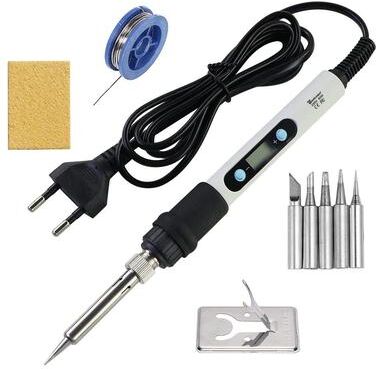 Uplift Essentials Adjustable Temperature Electric Soldering Iron With LCD Display And Soldering Tips 80w White 220v Eu Plug