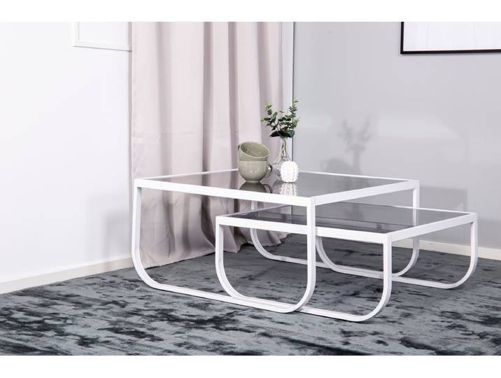 Couchtisch Rondo - zwei Tische mit Glas-Tischplatte - Weiß - Luxusbetten24