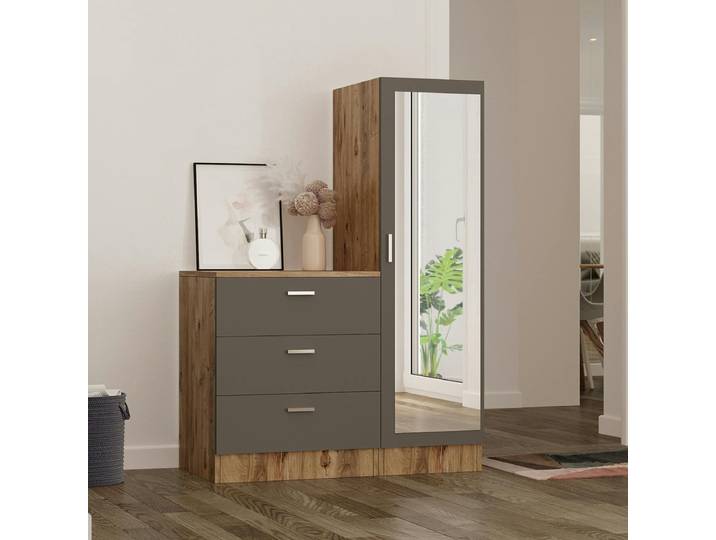 Commode 3 tiroirs avec penderie MARFA - Anthracite
