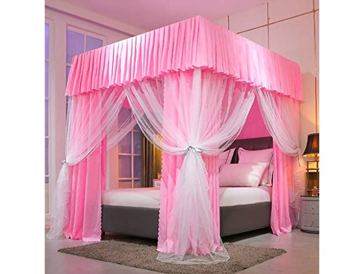 forestalk Prinzessin 4 Eckpfostenbett Baldachin und niedliches Moskitonetz für Mädchen Bett Erwachsener Schlafzimmer Kinderzimmer, Vorhangnetz für Twin/Full/Queen/Kingsize