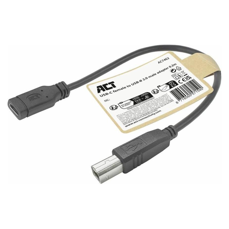 ACT USB Type-C" female to USB-B 2.0 printer adapter cable 0.2m (0.20 m, USB 2.0) (AC7462)