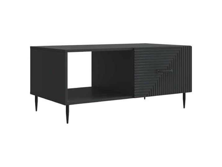KKgypkn Rechteckiger Couchtisch Schwarz 90x50x40 cm Holzwerkstoff Konische Metallbeine, Pendeltüren, pflegeleichte Oberfläche, industrieller Stil