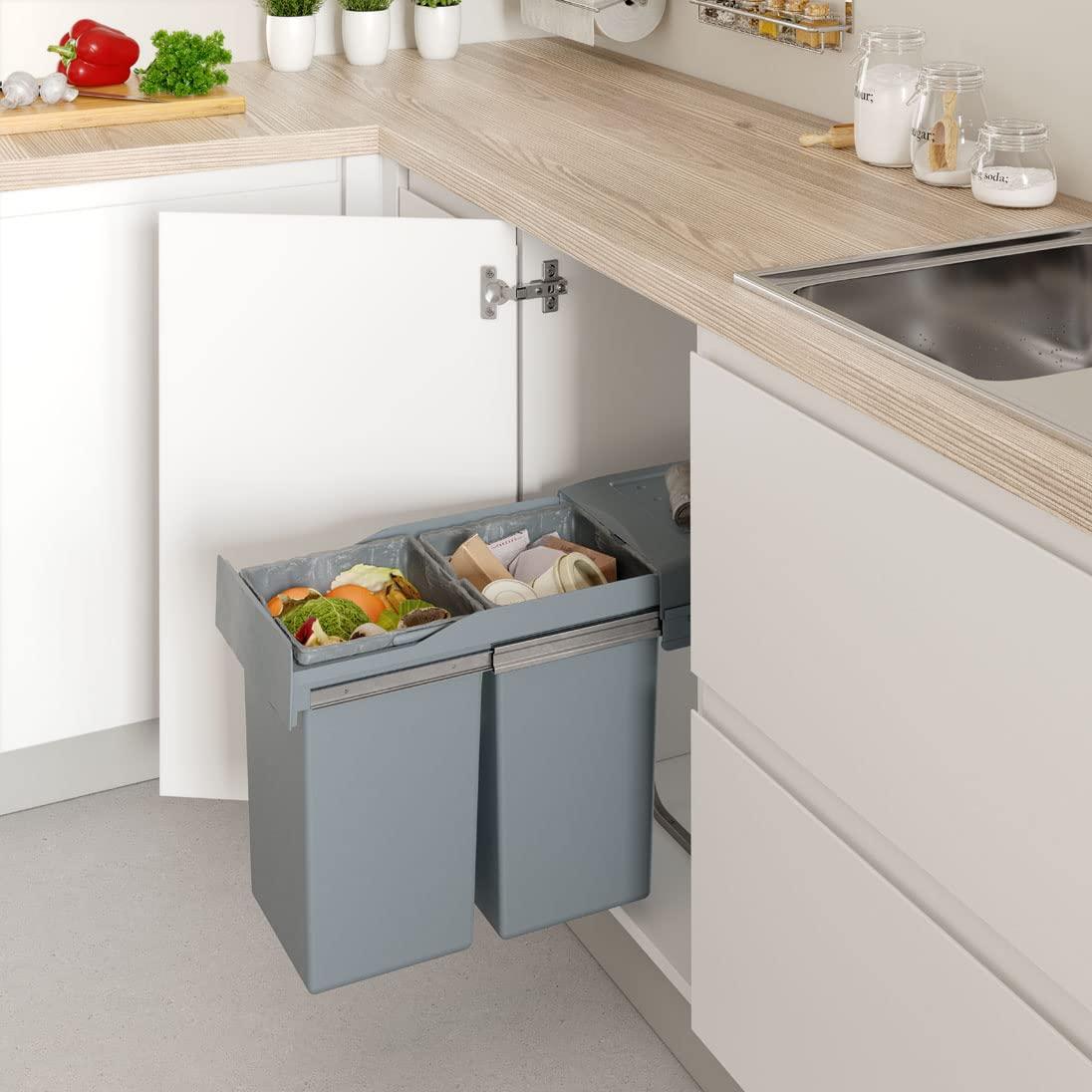Abfalleimer für Küchenschrank, 343 mm, 2 x 21 Liter