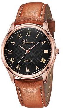 ModernMart Geneva Unisex Leather Watch Quartz Wristwatch Minimalist Casual Dress Watch brown