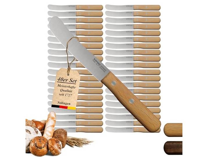 Solingen Messer Buche Buckelmesser 40er Set, stabile Hohl Stiftnieten, Frühstücksmesser, Brötchenmesser, direkt vom Hersteller & aus eigener Fertigung, Polierabzug