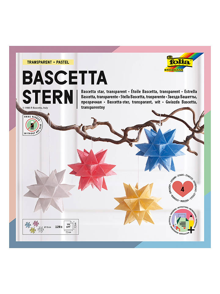 folia PAPER Bascetta-Stern-Bastelset "Transparentpapier" in Bunt - Ø 10 cm - onesize