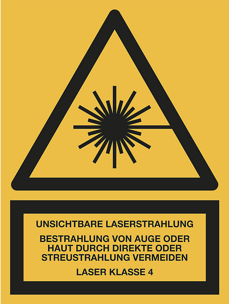 kaiserkraft Kombischilder mit Text für Warnkennzeichen, Unsichtbare Laserstrahlung - LASER KLASSE 4, VE 10 Stk, Folie, LxH 150 x 200 mm