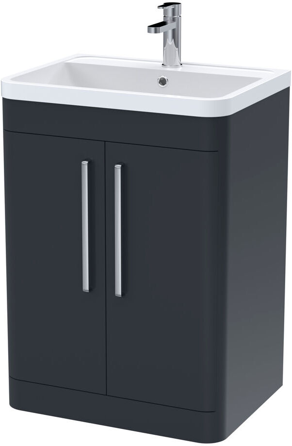 Nuie Parade 600mm Single Bathroom Vanity with Integrated Polymarble Basin Soft Black 600mm W