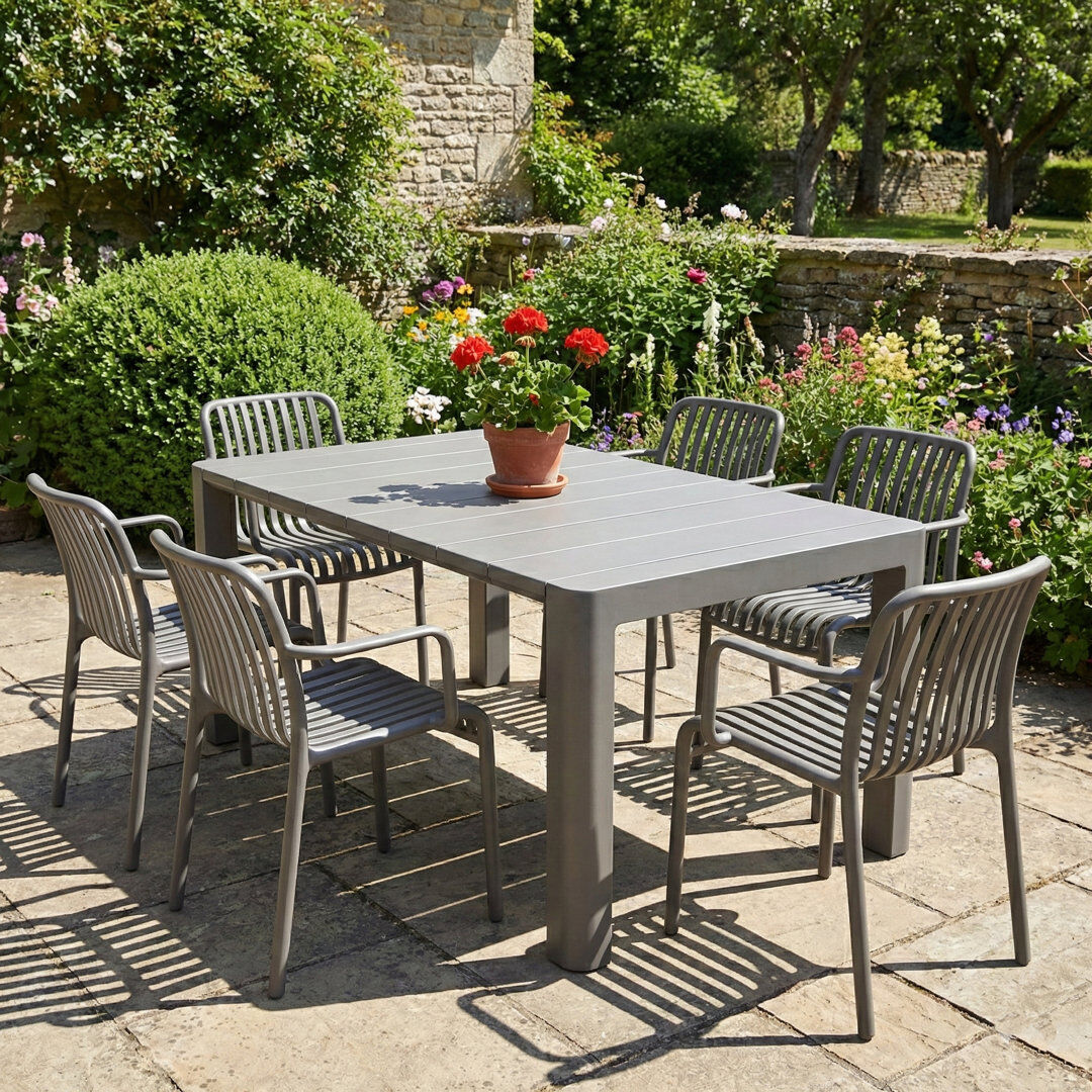 Brayden Studio Carachure 6 - Person Plastic Patio Dining Set Rectangular Table Grey 6