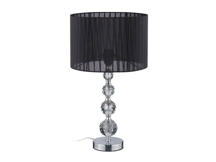 Relaxdays Tischlampe Schwarz Silber Kristallglas Organza E27 H 54 cm, Mehrfarbig, Metall, Glas, 29.5x54x29.5 cm, Lampen & Leuchten, Innenbeleuchtung, Tischlampen
