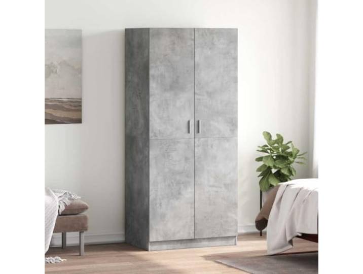 Kleiderschrank Betongrau 80x52x180 cm Holzwerkstoff Großes Fach mit Hängestange,Leicht zu reinigen,Einfache Montage,Betongrau