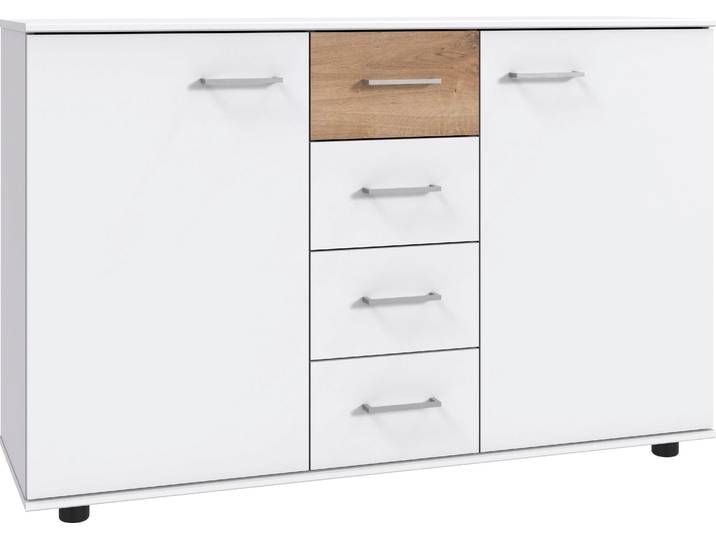 Kombikommode WIMEX Taiga , weiss (weiß, plankeneiche nachbildung), B:130cm H:83cm T:41cm, Holzwerkstoff, Sideboards, Kombikommode, obere Schublade in Absatzfarbe oder uni weiss