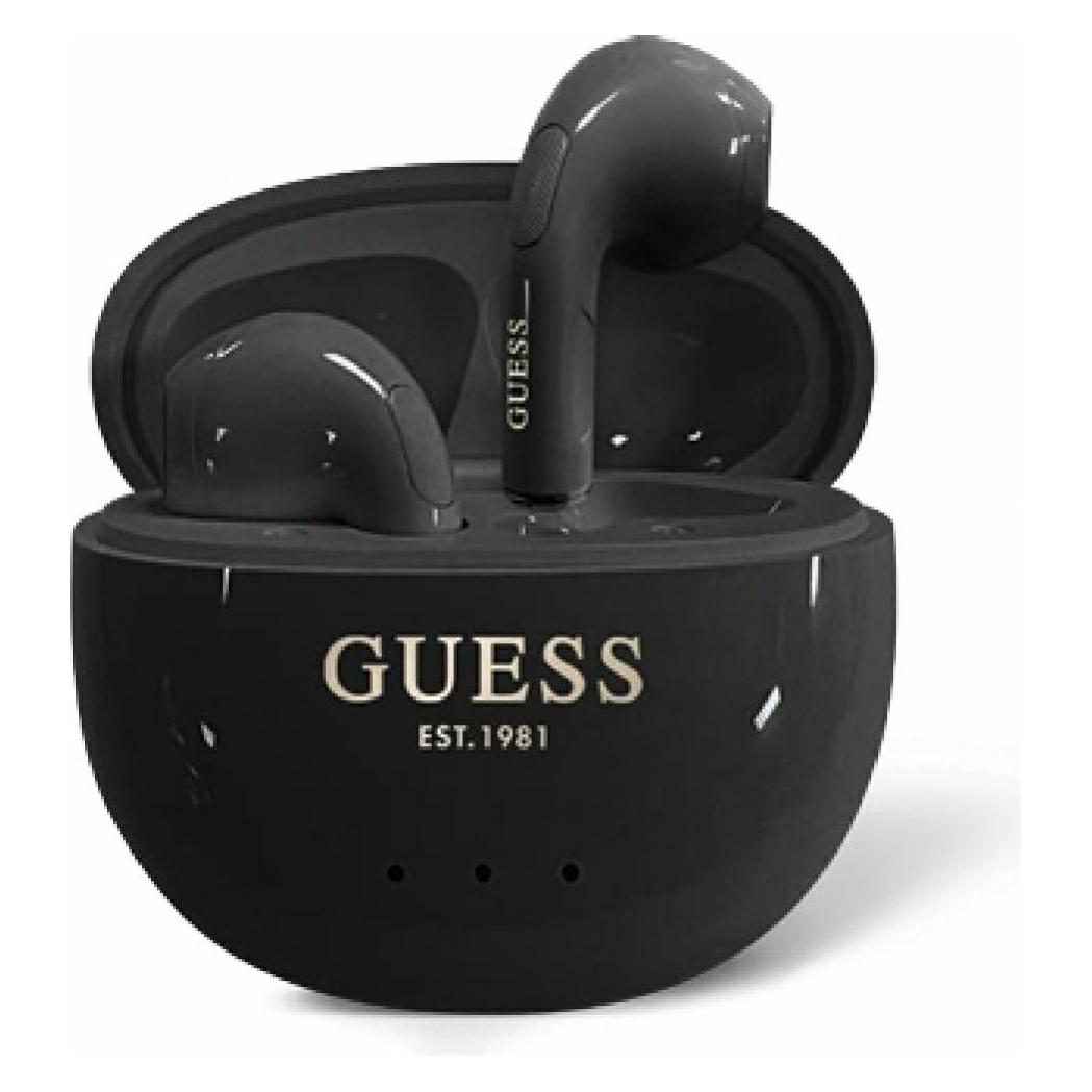 Guess Glossy Effect Egg Shape Printed Classic Logo TWS headphones - black (4 h, Kabellos) (GUE004379-0)