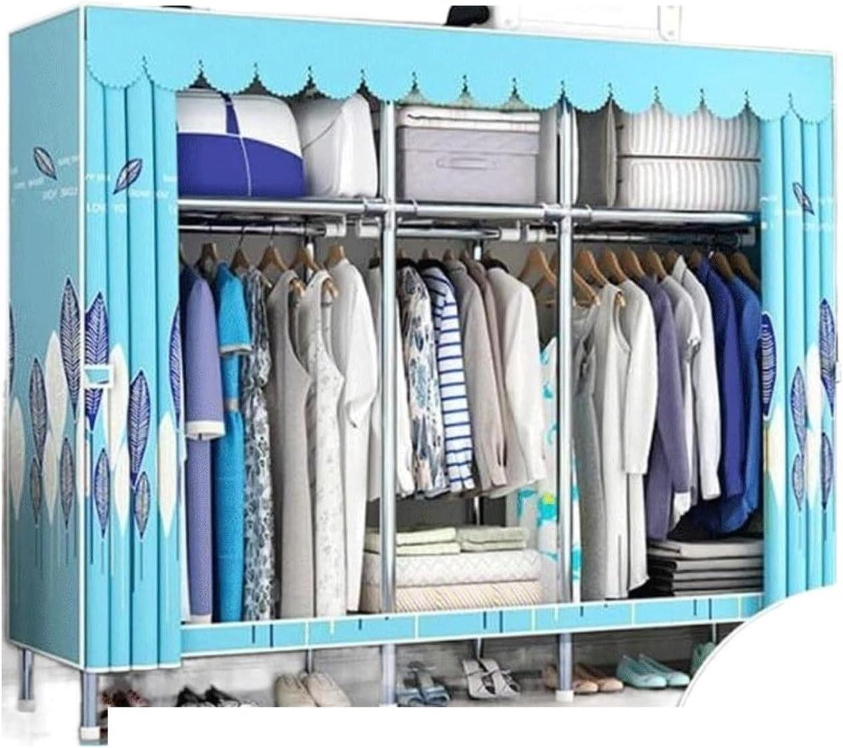 Draagbare kledingkast met stevig metalen frame en houten details, Hoogte: 170 cm