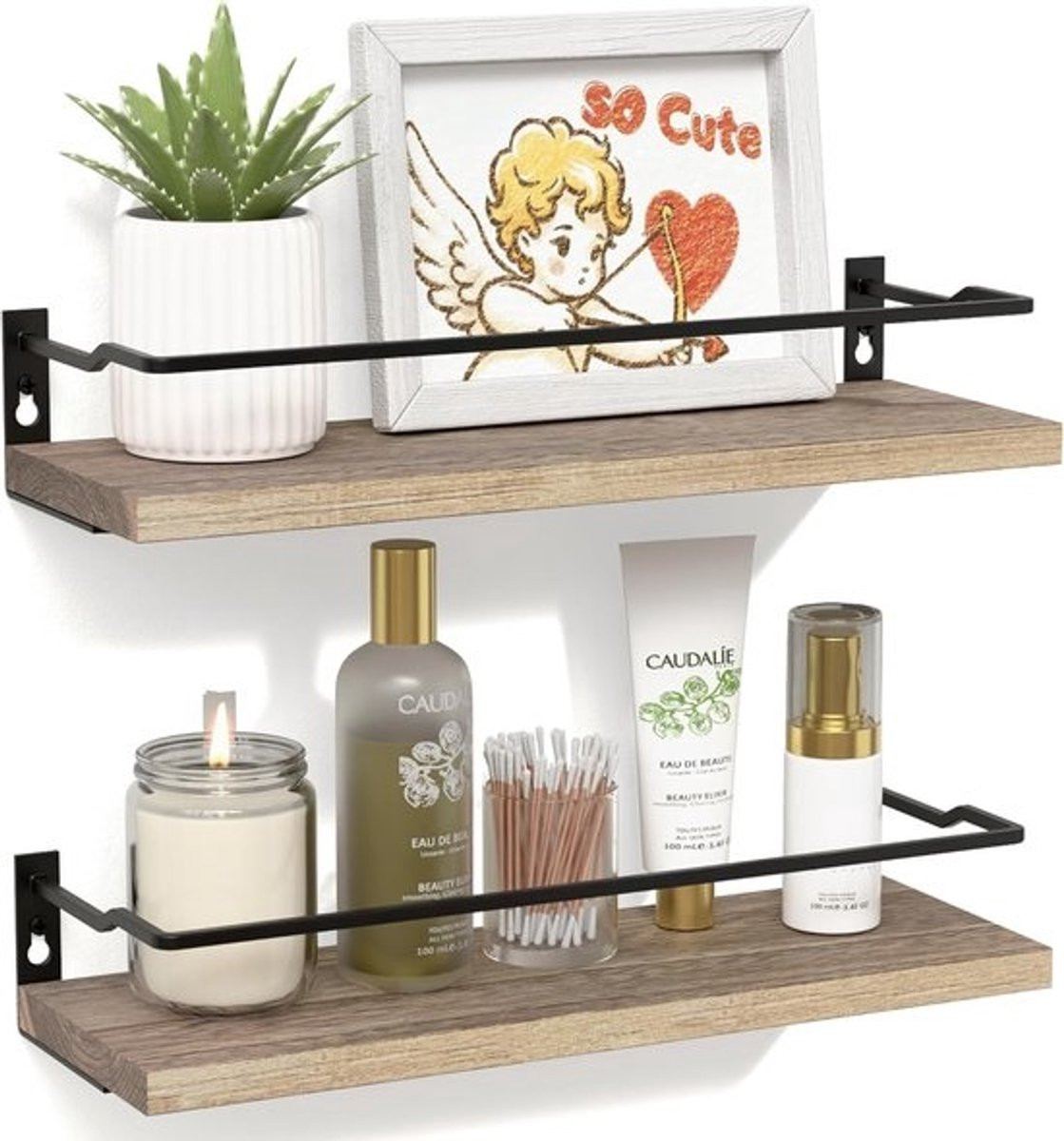 Set van 2 rechte zwevende wandplanken voor badkamer, keuken, slaapkamer of woonkamer