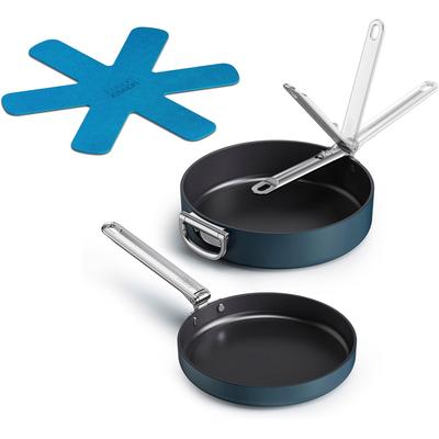 Pfannen-Set JOSEPH JOSEPH "Space 2-teiliges Antihaft-Bratpfannenset", blau, Pfannen, abklappbare Griffe für maximalen Stauraum