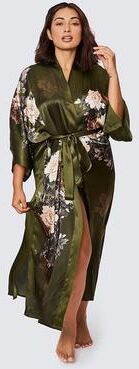 KIM + ONO Keina Plus Size Silk Kimono Robe - Long   KIM+ONO - olive / plus size