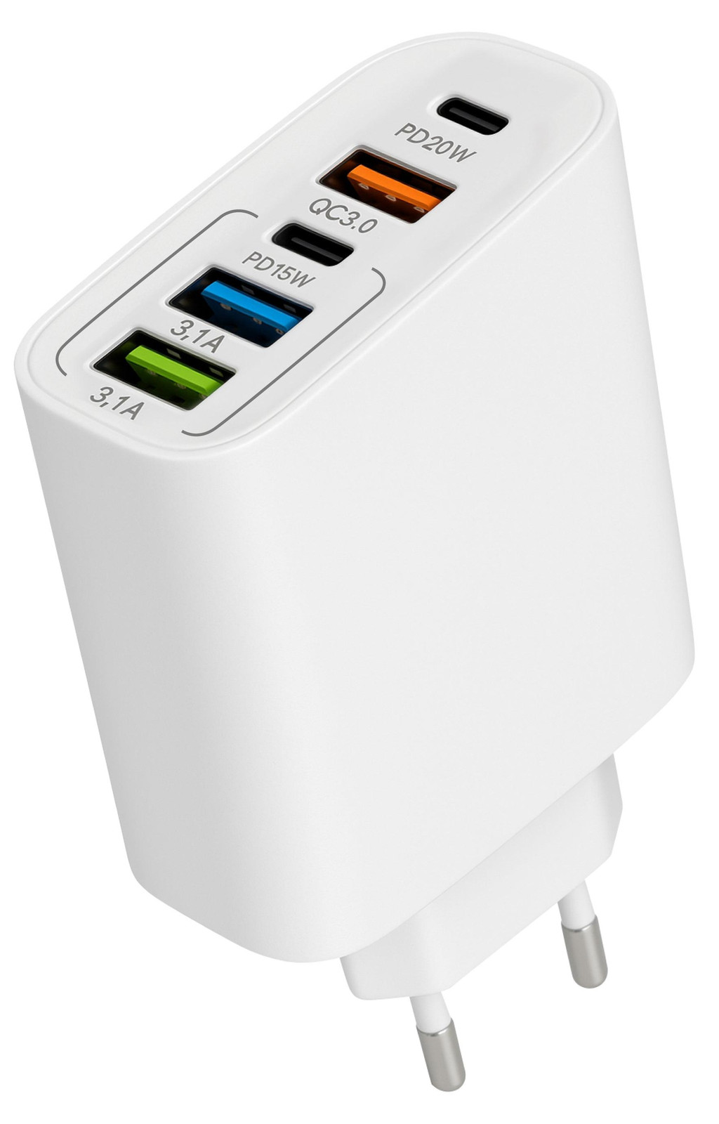 Nuvance USB-C Adapter met 5 poorten, USB-stekker en oplader, Wit