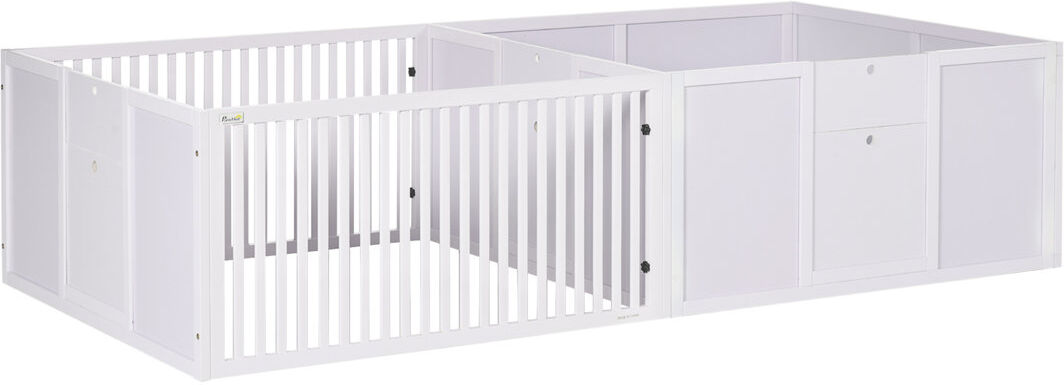 PawHut Wooden Dog Pen Pet Playpen 7 Panels Puppy Pen for Indoors - White White Small (10-20lbs)