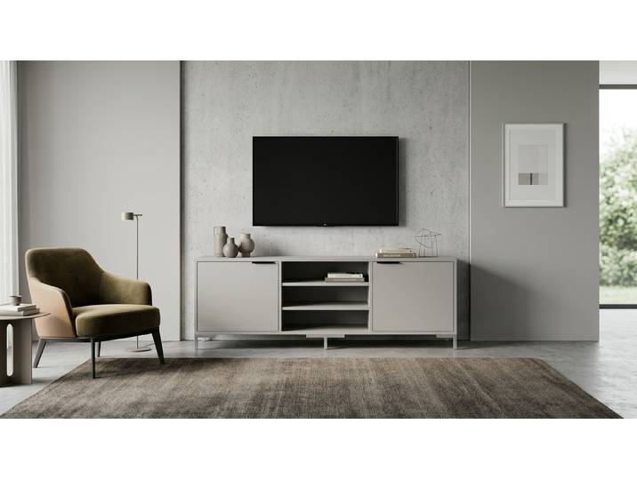 Meuble télévision sur mesure avec couvercles de repos Mélaminé premium Gris