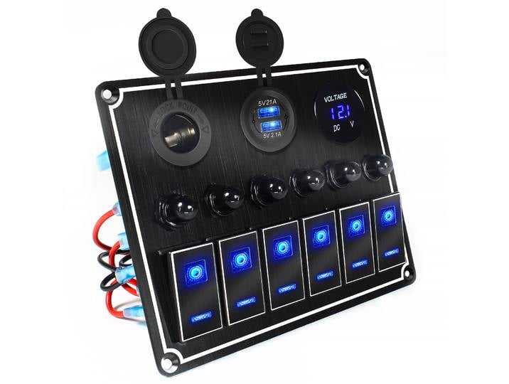 Panneau de commutation de protection contre les surcharges automobiles et marins, double interface USB, panneau de commutation en métal, prise 4/6Gang12V, interrupteur à bascule LED
