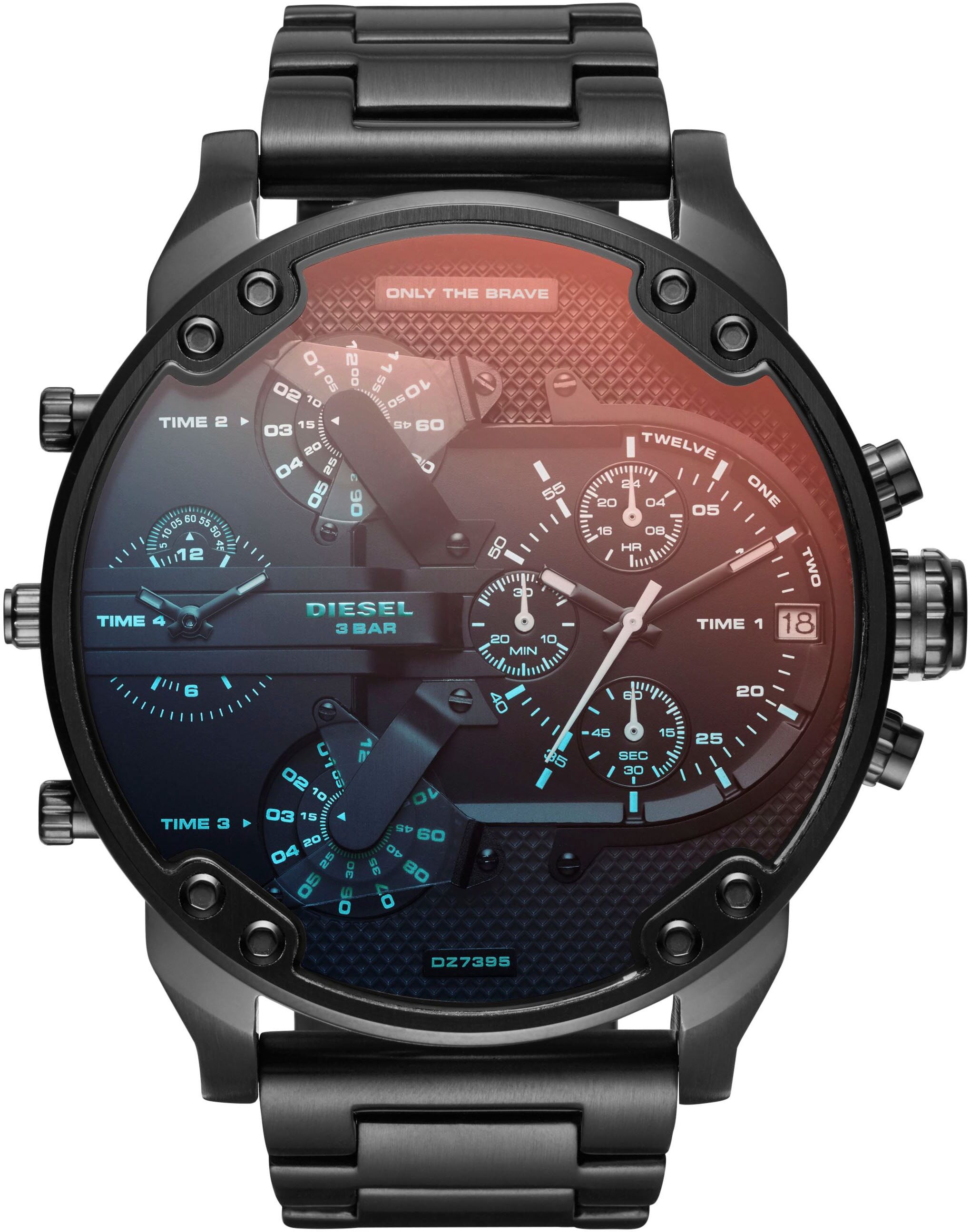 Chronograph DIESEL "MR. DADDY 2.0", schwarz (schwarz, schwarz), Armbanduhren, Herren, schwarz, Chronograph, Quarzuhr, Armbanduhr, Herrenuhr, Stoppfunktion, mehrere Zeitzonen