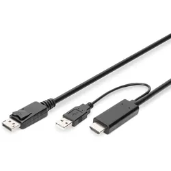 DIGITUS HDMI zu DP Adapter Kabel, ext. Power via USB - A 2.0m, Ultra HD, 4K@60Hz, sw