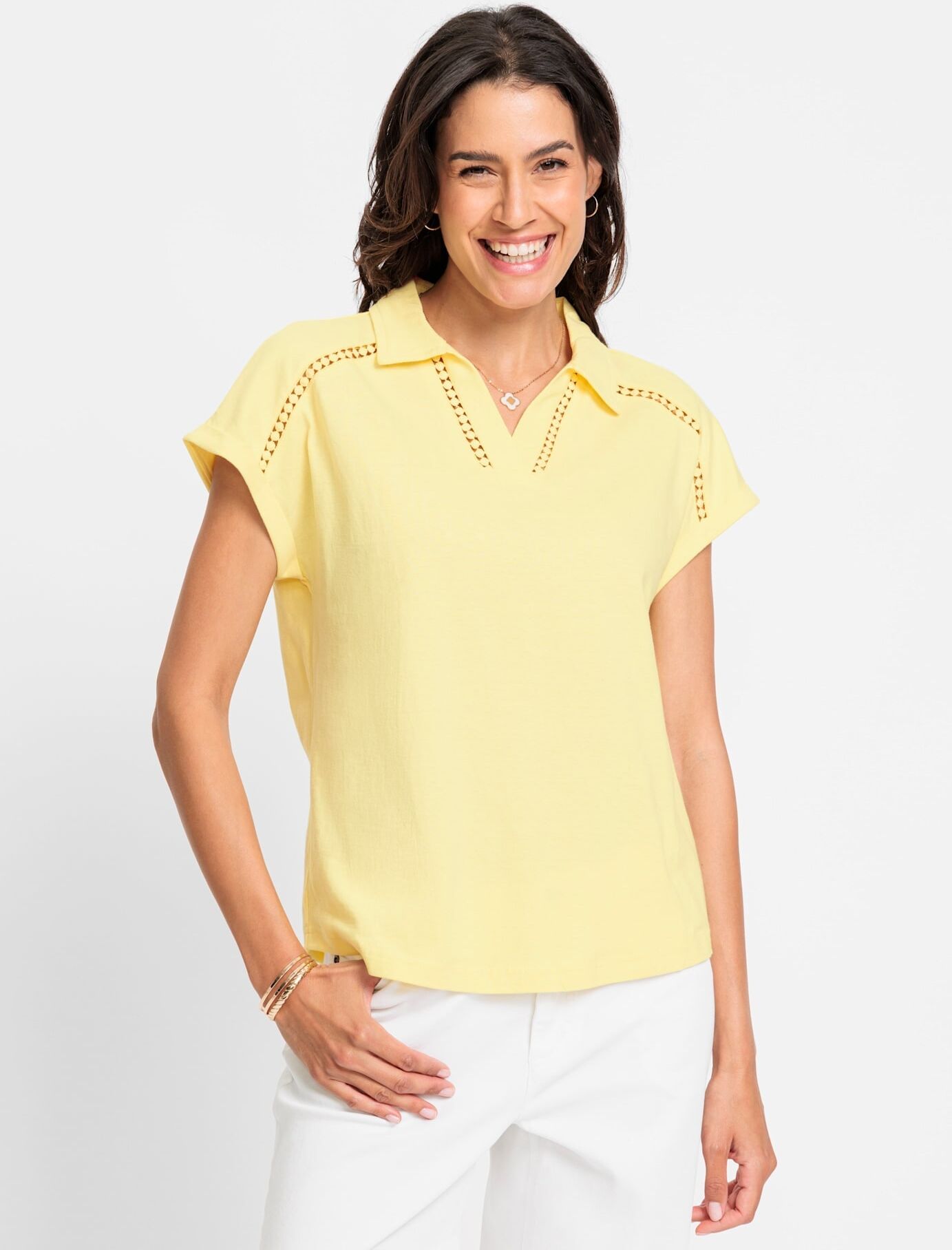 V-Shirt INSPIRATIONEN "V-Shirt", Damen, Gr. 50, gelb (zitrone), 100% Baumwolle, unifarben, V-Ausschnitt, Shirts V-Shirt