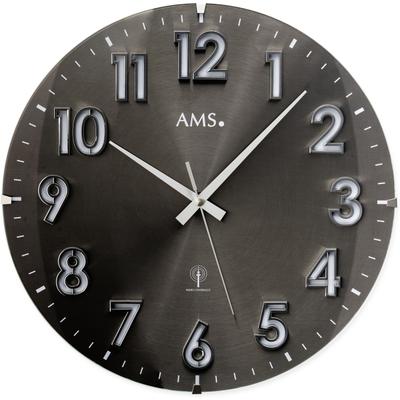 Funkwanduhr AMS, grau (anthrazit), Wanduhren, Ø 33cm, Quarzuhr, Wanduhr, Wohnzimmer, Esszimmer, Küche, Arbeitszimmer, Büro