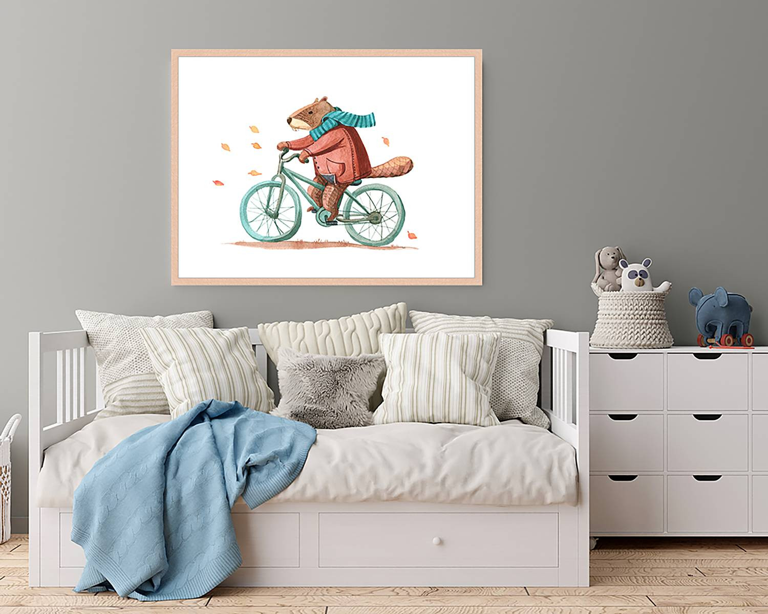 home24 Wanddecoratie Beaver In Coat illustratie, meerdere kleuren, 63 x 83 cm
