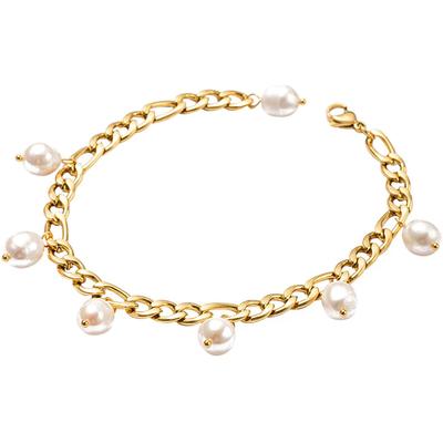 Fußkette mit Anhänger FIRETTI "Schmuck Geschenk Körperschmuck", gold (gelbgoldfarben, weiß), Fußketten, Damen, Edelstahl Perlen, Edelstahl, Perlen, mit Süßwasserzuchtperle