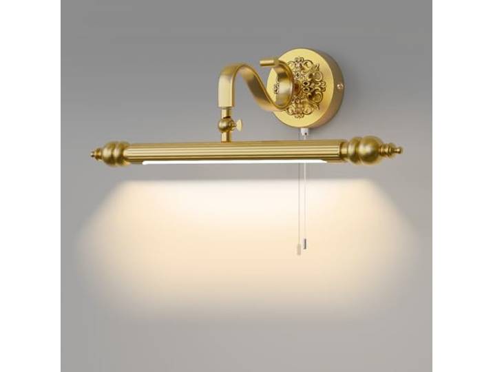 ACMHNC Spiegellampe Badezimmer Vintage, LED Spiegelleuchte Bad mit Zugschalter, IP44 Badlampe Wand, 4000K, 61cm Wandleuchte Bad 240 ° Drehbar, Gold Make Up Light für Badzimmer Schminktisch, 10W