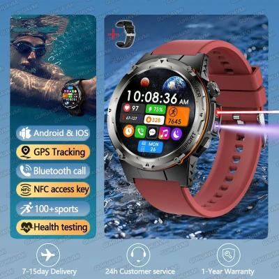 Inspired Finds Military GPS Smart Watch With 3ATM Waterproof Bluetooth Call And Rugged Outdoor Design red