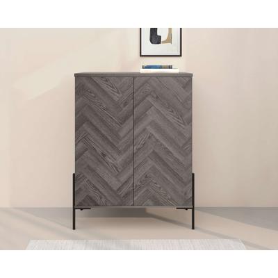 Highboard OTTO HOME "Eadwine, grifflose Hochkommode mit 2 Türen und Fischgräten Muster", grau (weiß eiche), B:90cm H:120cm T:38cm, MDF, Sideboards, Highboard, Midischrank, Push-to-open, Türen mit Fischgräten Muster & Metallbeine