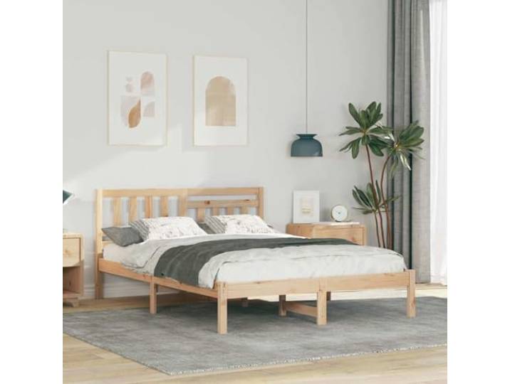 Massives Kiefernholz modernes Design Bettrahmen Braun 135x190 cm Bettrahmen mit Kopfteil Massives Kiefernholz Braun 135x190 cm Lattenrost Stabil Modernes Design