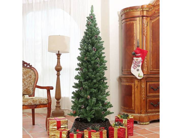 HOMCOM Sapin Artificiel 180cm Slim Vert avec Support Acier