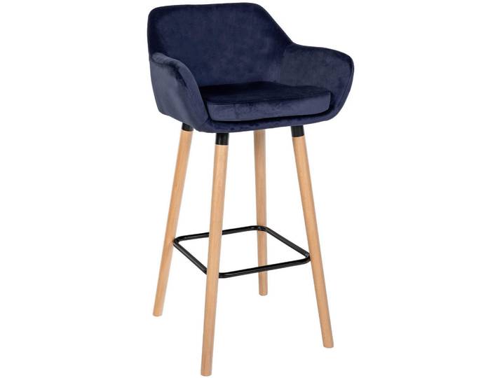CLP Barhocker Samt dunkelblau, Dunkelblau, Holz, 55x99x46 cm, Esszimmer, Barmöbel, Barhocker