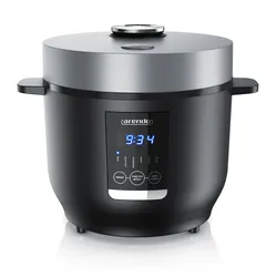 Arendo Reiskocher Digital, 350 Watt, 2L, 5 Kochprogramme, Timer, Warmhaltefunktion, BPA-frei, inkl. Messbecher & Reislöffel, Schwarz/Silber