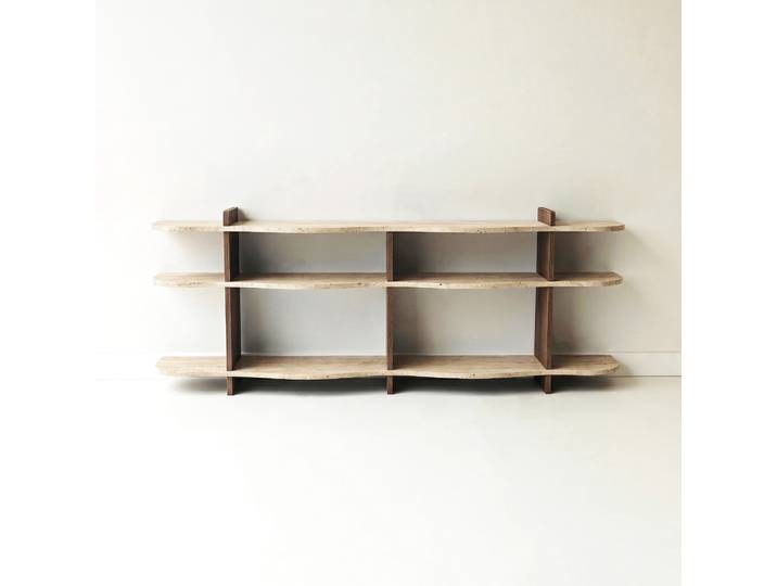 Console en bois  Flusso  - 170 x 65 x 30 cm - Travertin / Noyer