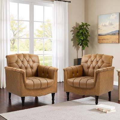 Lumibee "31"" W Tufted Vegan Leather Accent Chairs for Living Room Set of 2"