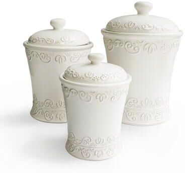 American Atelier Bianca Scroll White Canisters (Set of 3)