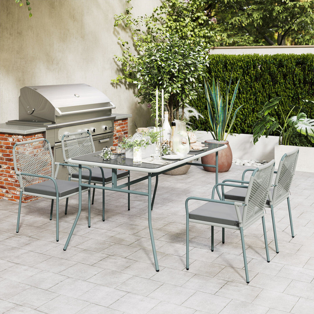 Latitude Run Outsunny 5 Piece Wicker Garden Dining Set, PE Rattan, Light Grey Black 4