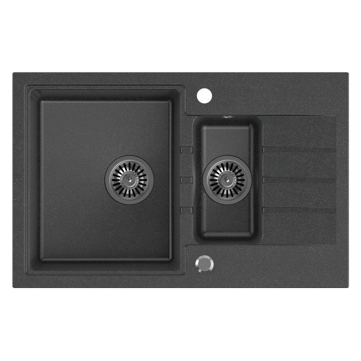 Steiner PETER 156 Steingran black granite sink 1.5 dishes without (78x50x20) with siphon and plug (50 cm) (HCQP57850CZK)