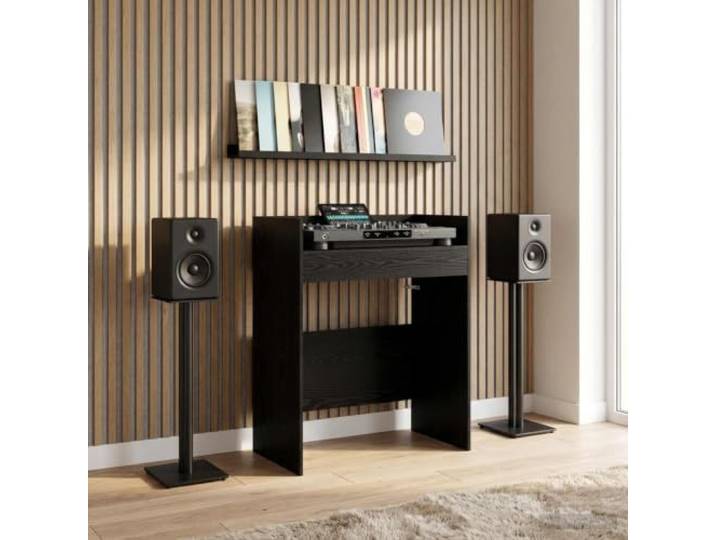 KGCRYUWED DJ Tisch - Musiker Arbeitsplatz, Holzwerkstoff, Schwarz U-Form Design, Vibrationsdämpfende Konstruktion