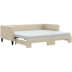 vidaXL Tagesbett Ausziehbar mit Matratzen Creme 90x200 cm Stoff