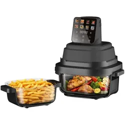 Perfecto Heissluftfritteuse mit 2 Glasbehältern 1,5 L & 4 L, 1500 W, Luftfritteuse ohne Öl, 80–200 °C, 60 Min, Fritteuse, Schwarz